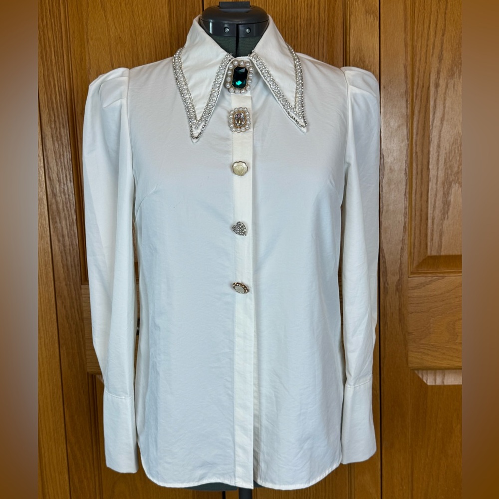 Embellished White Button Down Shirt NWOT